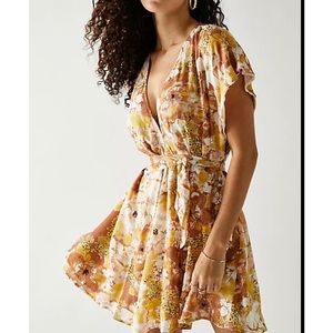 FREE PEOPLE Freddy Tie Mini Dress Cocoa Combo Size SMALL